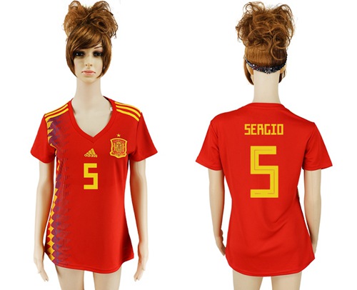 Women's Spain #5 Sergio Red Home Soccer Country Jersey - Click Image to Close